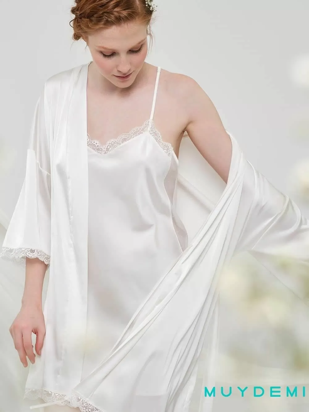 Γυναικεία Ρόμπα MUYDEMI - Απαλό Σατέν & Δαντέλα - Bridal