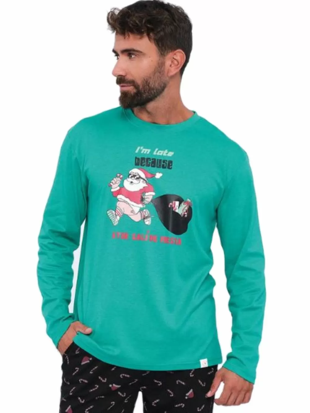 Ανδρική Πυτζάμα MUYDEMI I’m Late Because Xmas - 100% Βαμβακερή