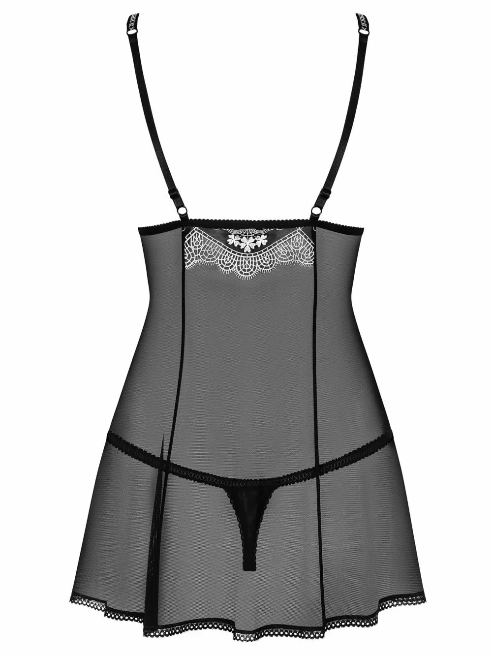 OBSESSIVE 840 Chemise & String - Σατινέ Διαφάνεια & Κέντημα - Black Deals