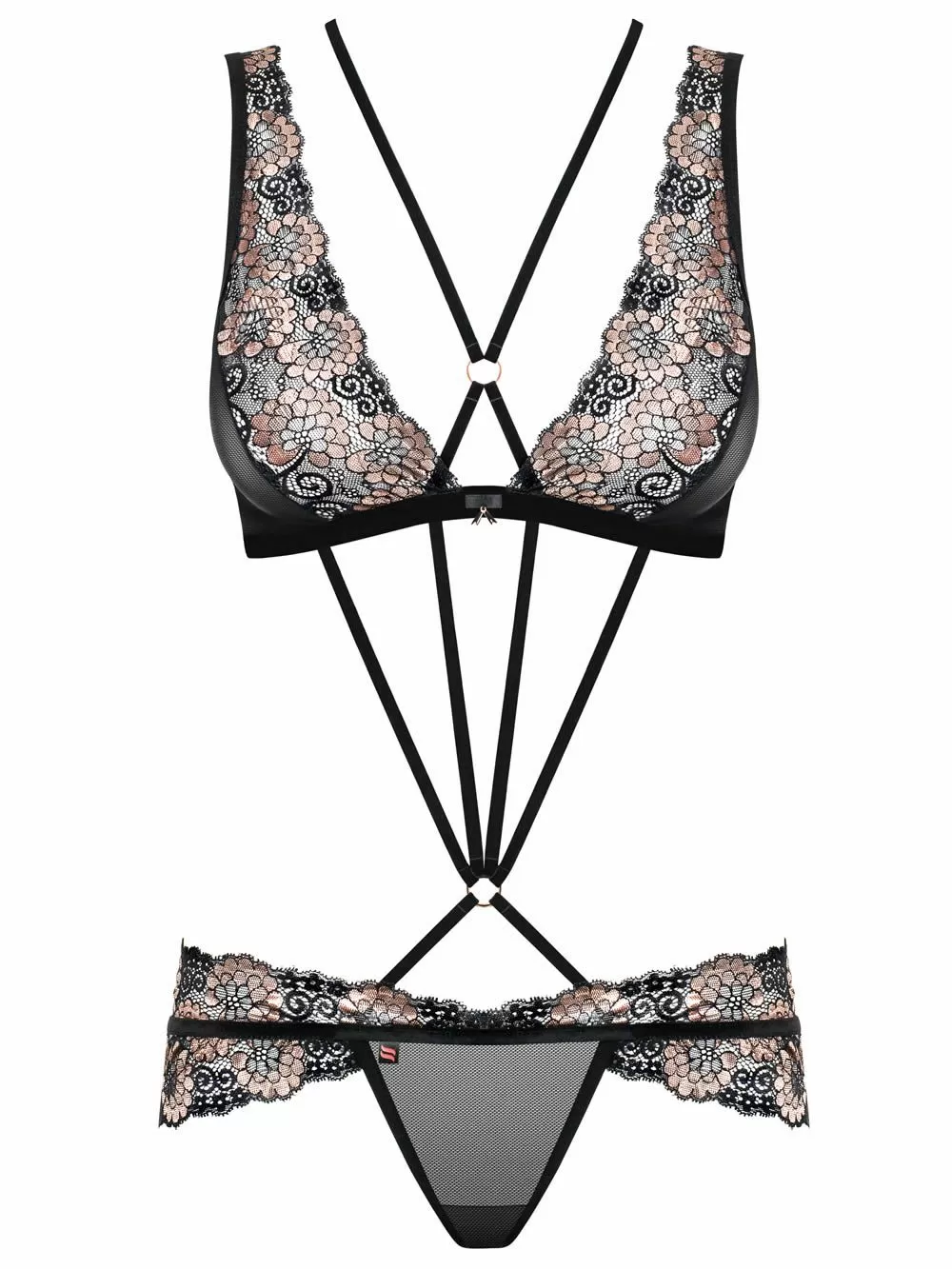 OBSESSIVE 873 Κορμάκι - Ελαστικές Λωρίδες - Floral Δαντέλα