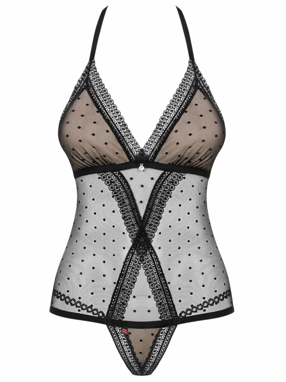 OBSESSIVE Κορμάκι 876 - Σατινέ Διαφάνεια & Dots Πουά Σχέδιο 