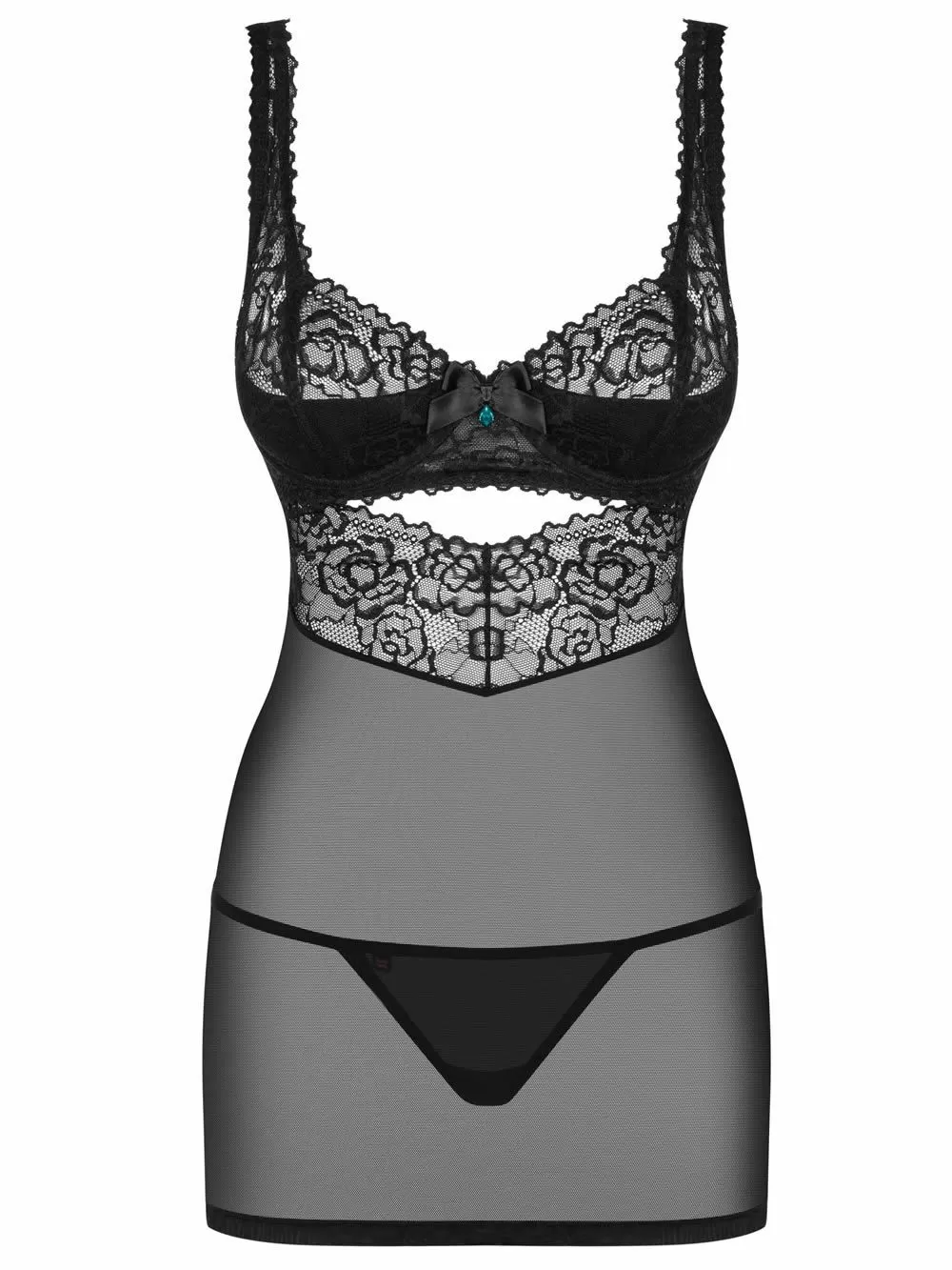 OBSESSIVE 867 Νυχτικό & String - Σατινέ Διαφάνεια & Δαντέλα 