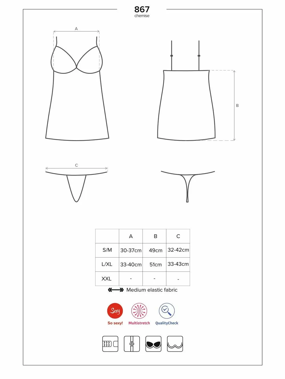 OBSESSIVE 867 Νυχτικό & String - Σατινέ Διαφάνεια & Δαντέλα 