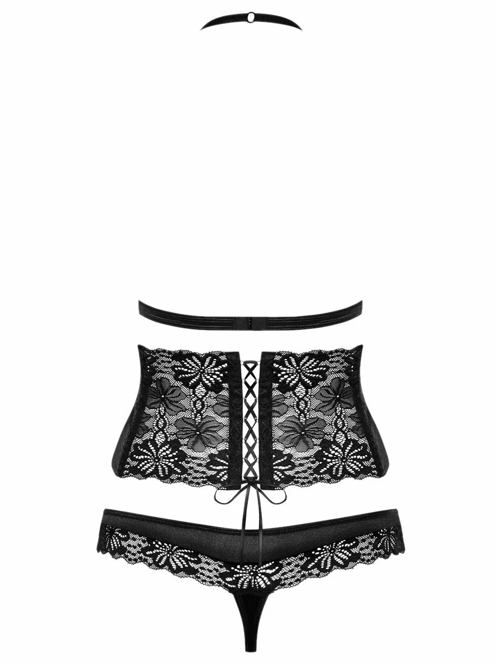 OBSESSIVE 846 Set Σουτιέν String & Ζώνη - Σατέν & Floral Δαντέλα 