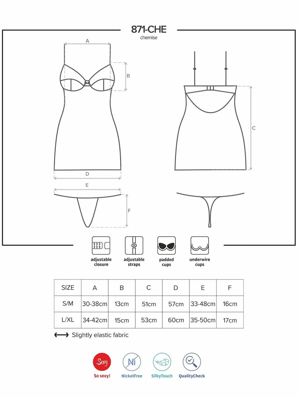 OBSESSIVE 871 Νυχτικό & String - Push Up - Σατέν & Δαντέλα - Bridal