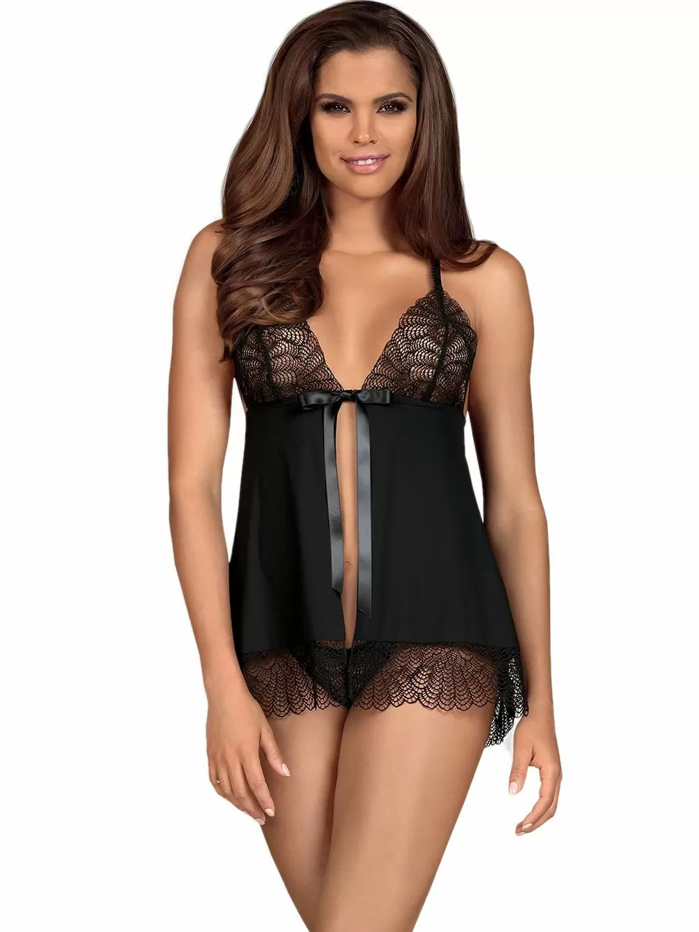 OBSESSIVE Chiccanta Set Babydoll & String - Σατινέ Ύφασμα & Πλεχτή Δαντέλα