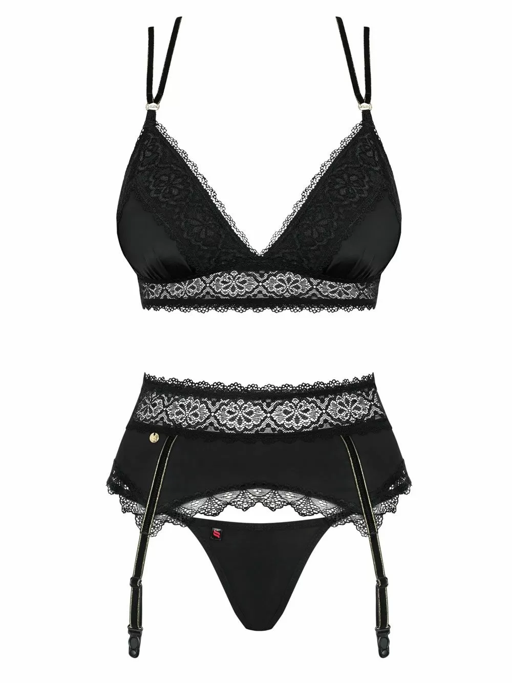 OBSESSIVE Lolitte Set Σουτιέν String & Ζαρτιέρες - Σατέν & Δαντέλα 