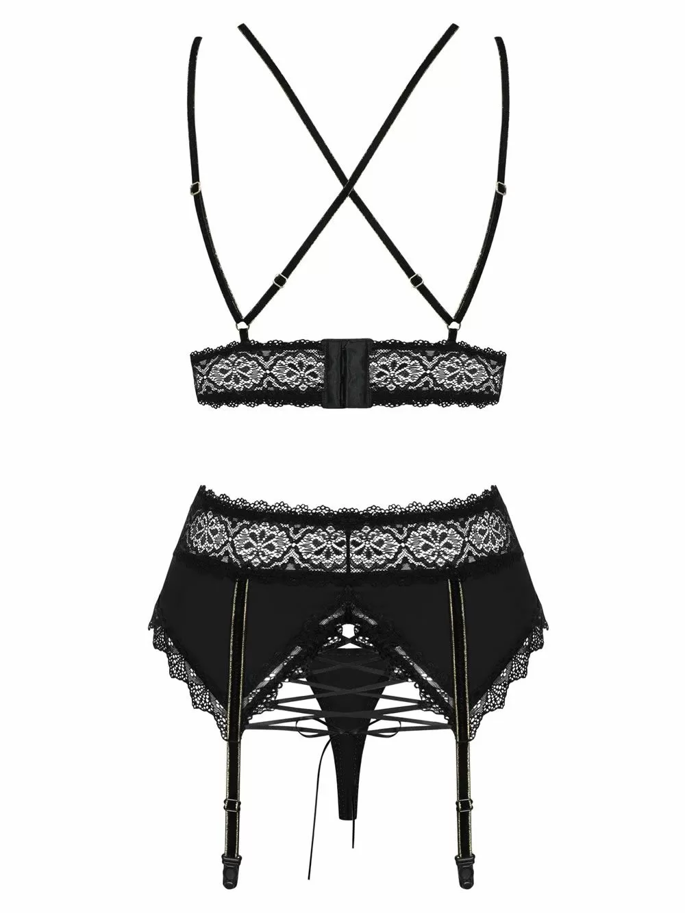 OBSESSIVE Lolitte Set Σουτιέν String & Ζαρτιέρες - Σατέν & Δαντέλα 