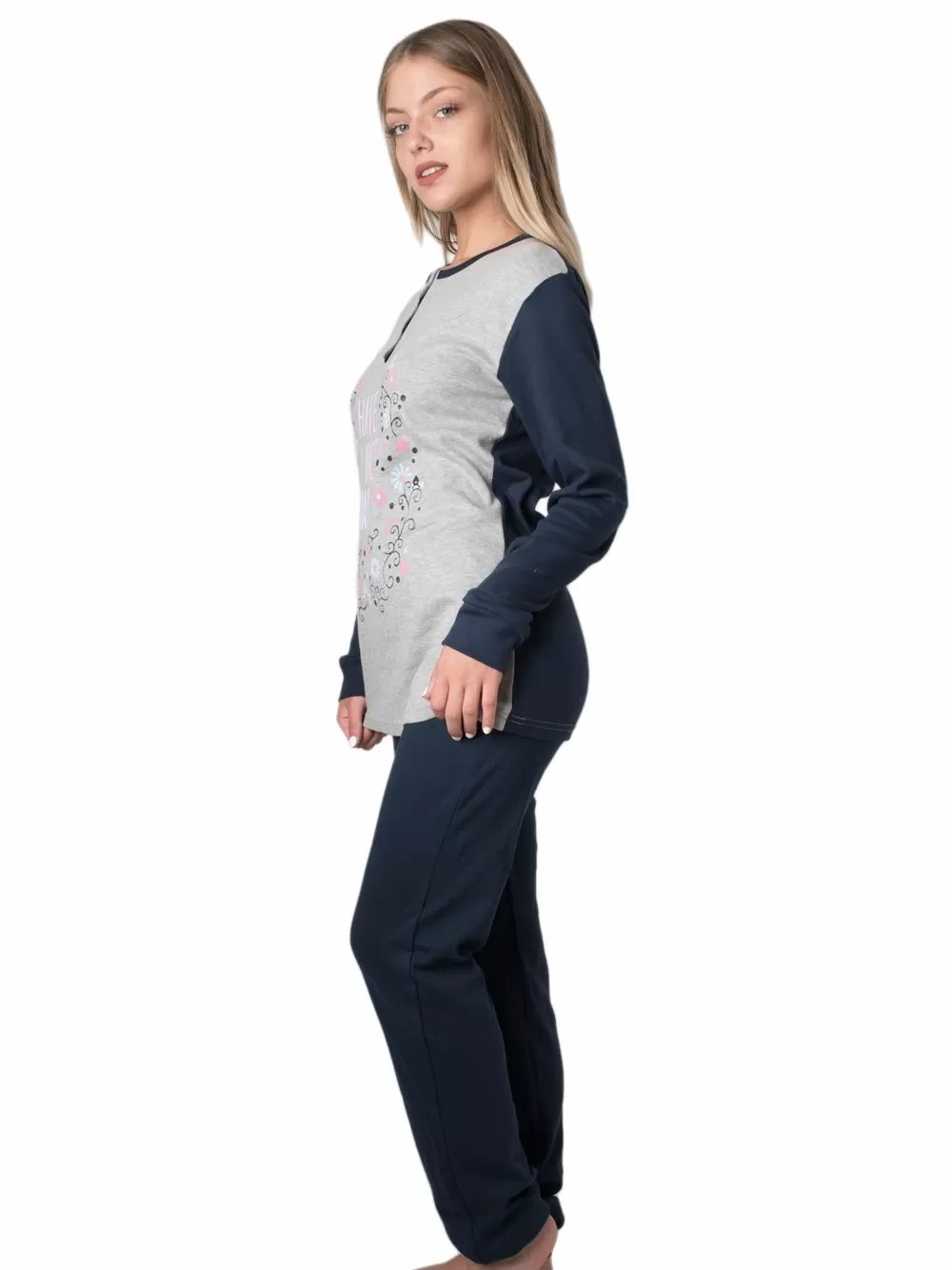 Πυτζάμα Homewear Point Service με Κουμπιά - 100% Βαμβάκι Interlock 