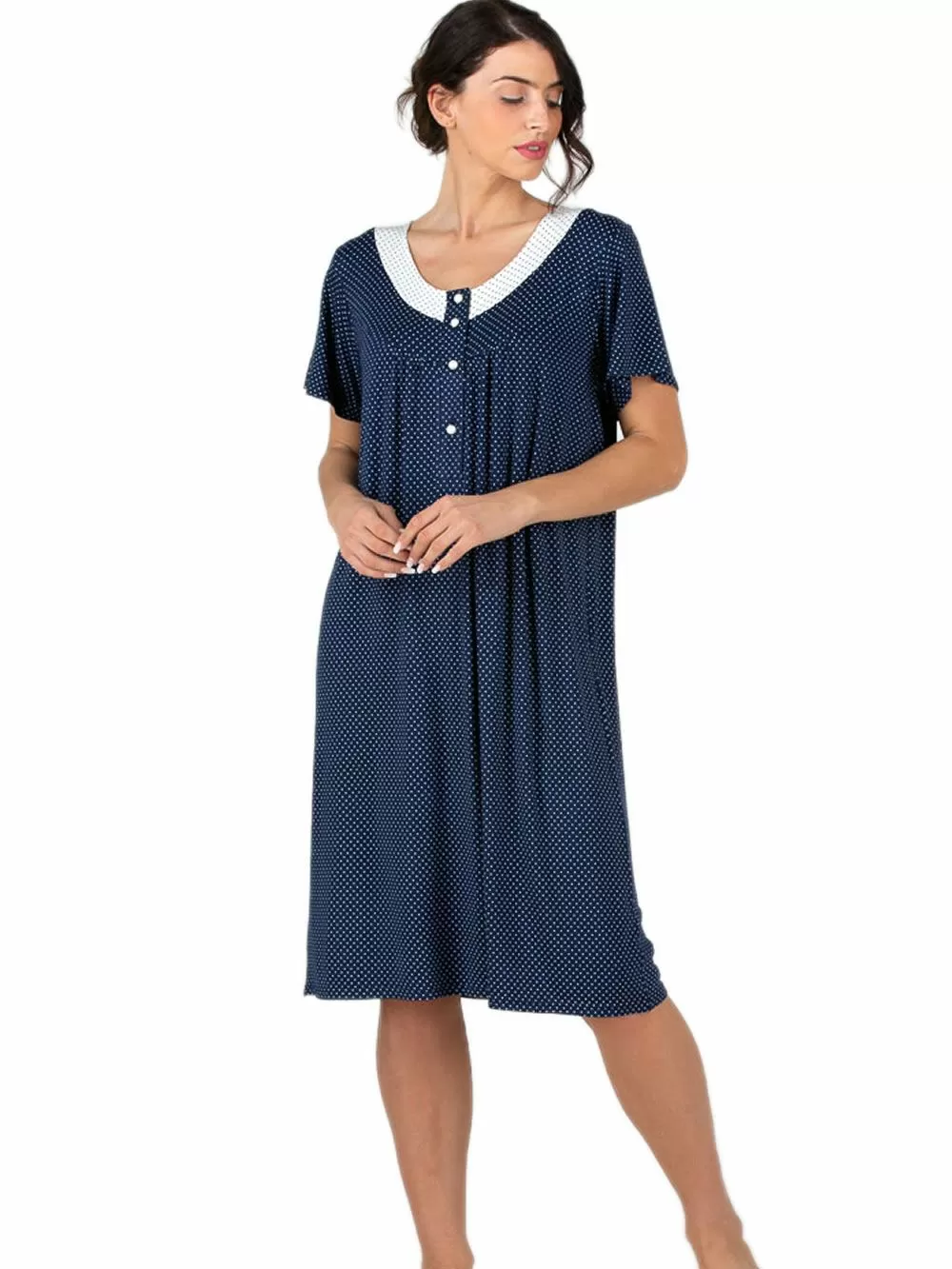 Νυχτικό RACHEL - Αέρινο Viscose - Dots Πουά & Κουμπιά 
