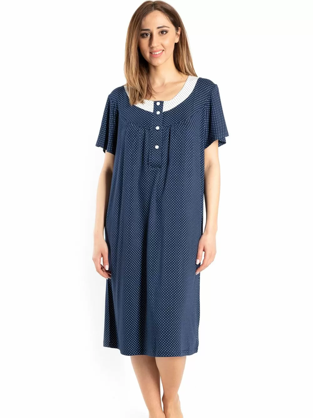 Νυχτικό RACHEL - Αέρινο Viscose - Dots Πουά & Κουμπιά 