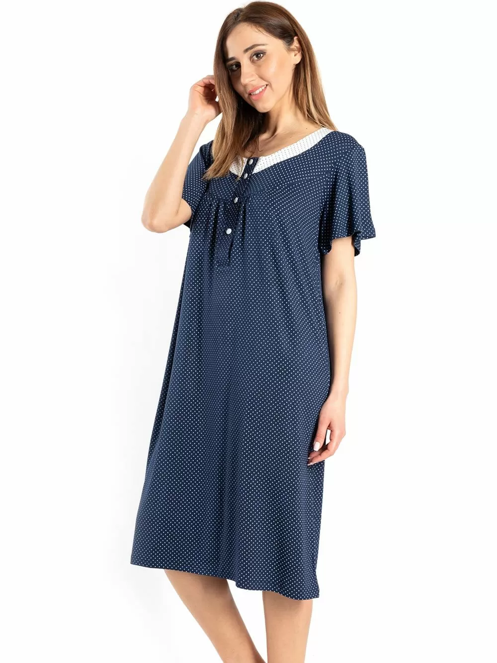 Νυχτικό RACHEL - Αέρινο Viscose - Dots Πουά & Κουμπιά 