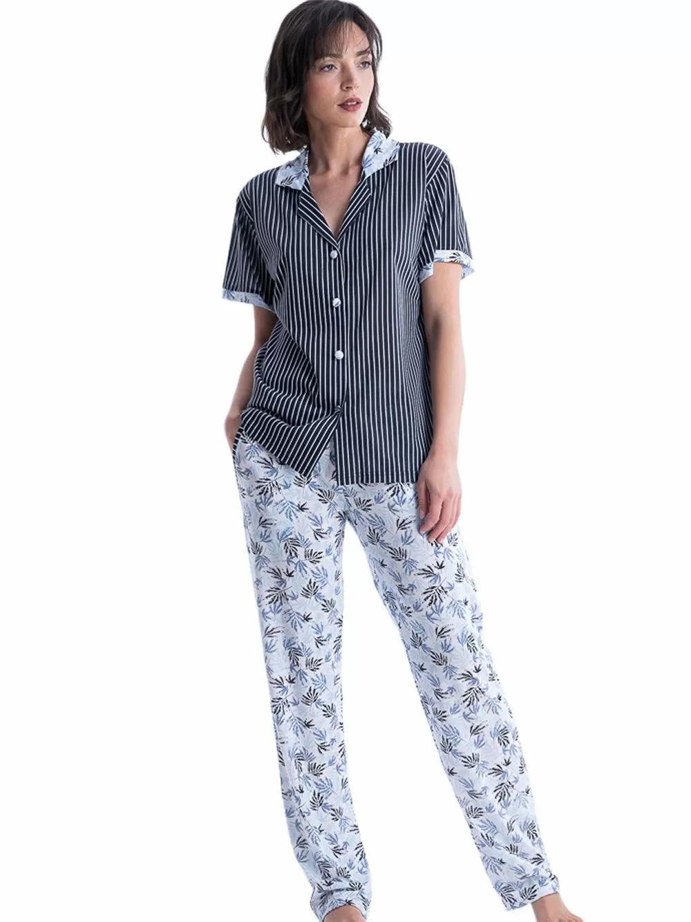 Γυναικεία Πυτζάμα RACHEL - Αέρινο Modal & Βαμβάκι - Κουμπιά 