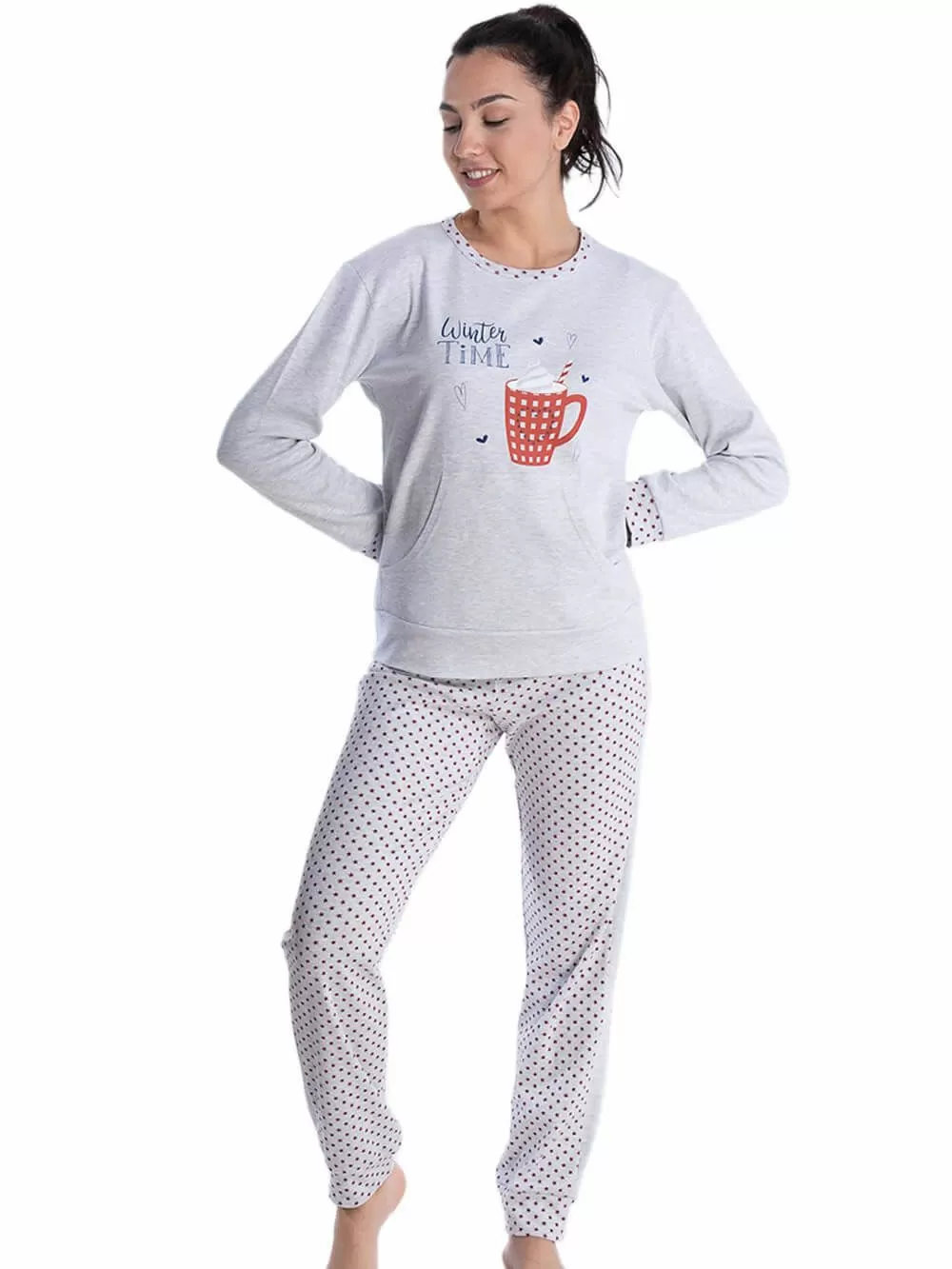 Πυτζάμα Γυναικεία RACHEL - Γεμάτο Βαμβάκι - Dots Πουά 