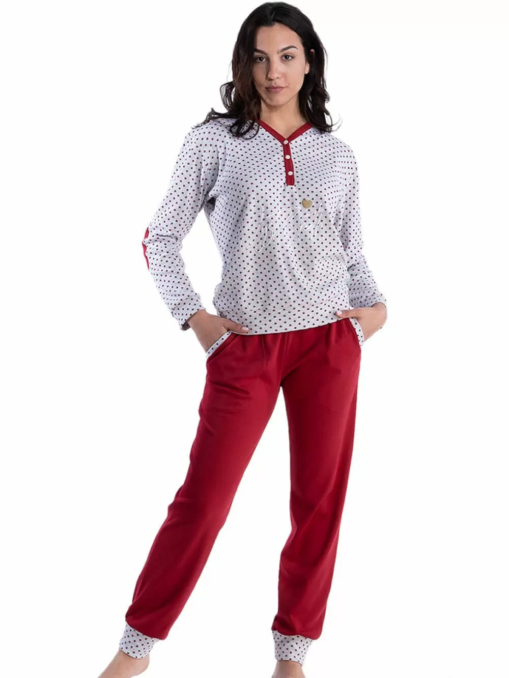 Πυτζάμα Γυναικεία RACHEL - Γεμάτο Βαμβάκι - All Over Σχέδιο & Κουμπιά 