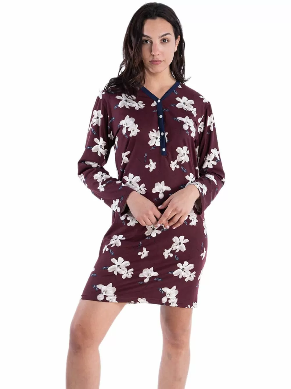 Νυχτικό RACHEL - Απαλό Viscose - Floral Σχέδιο & Κουμπιά