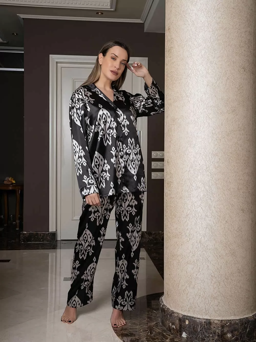 Γυναικεία Πυτζάμα Πολυτελείας RACHEL - Απαλό Σατέν - Ethnic Σχέδιο