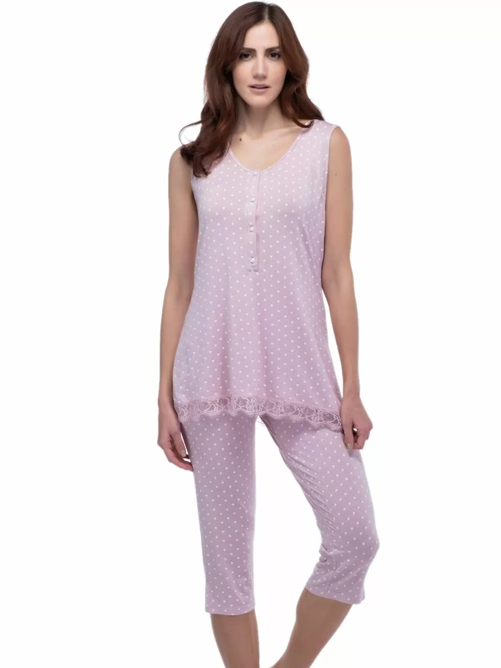 Πυτζάμα SECRET POINT - Αέρινο Ύφασμα - All Over Σχέδιο & Κουμπιά 