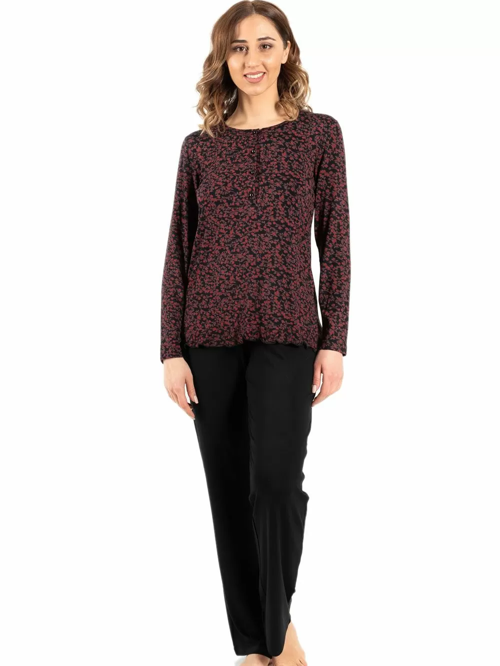 Πυτζάμα SECRET POINT - Απαλό Viscose - Floral Σχέδιο & Κουμπιά 