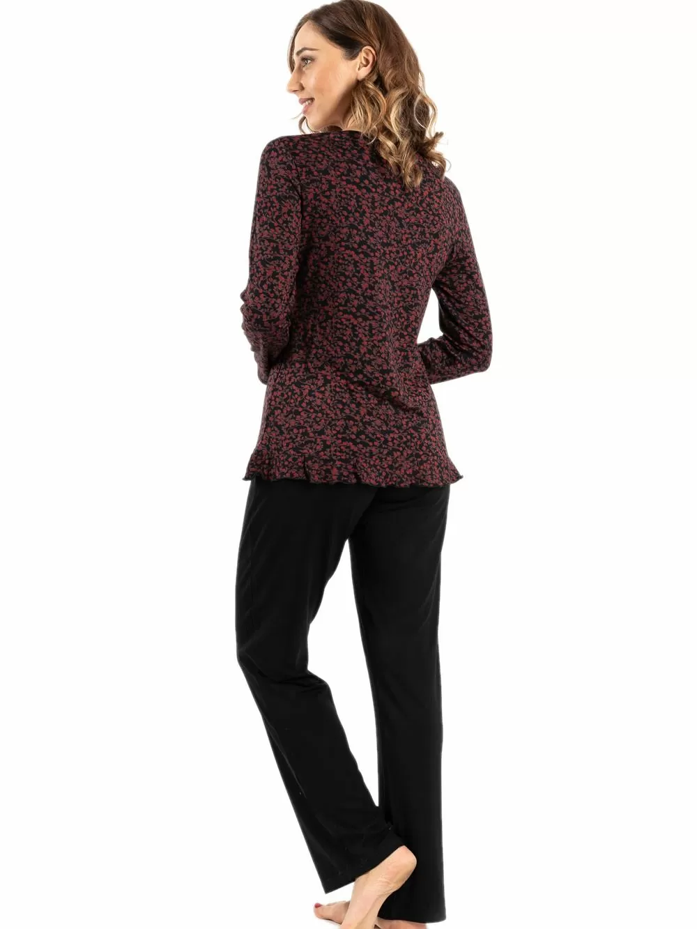 Πυτζάμα SECRET POINT - Απαλό Viscose - Floral Σχέδιο & Κουμπιά 