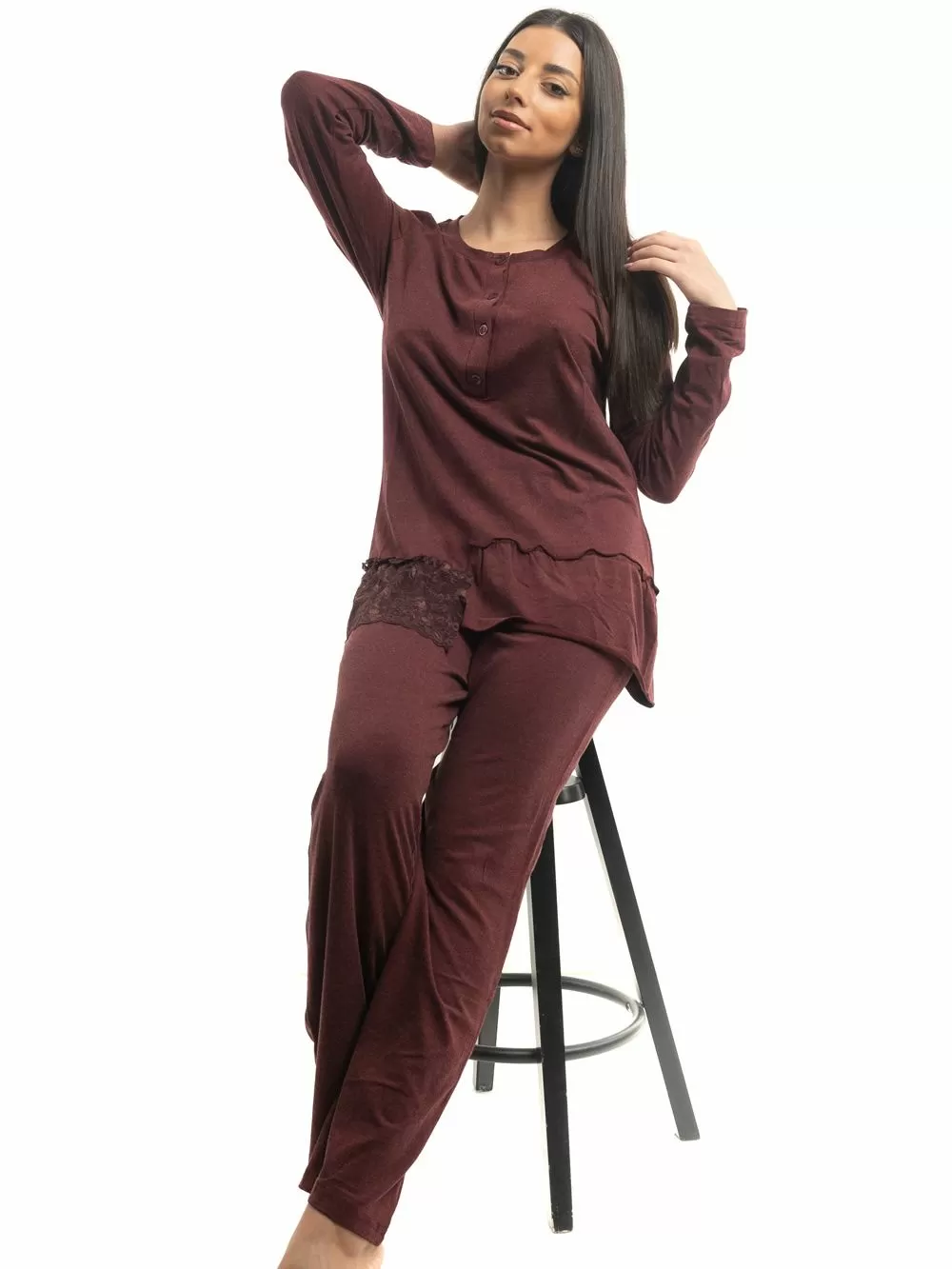 Πυτζάμα SECRET POINT - Απαλό Viscose & Σχέδιο Δαντέλα - Νέα Μαμά 