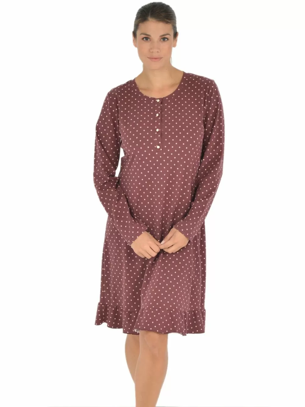 Νυχτικό SECRET POINT - Γεμάτο Βαμβάκι - Dots Πουά & Κουμπιά 