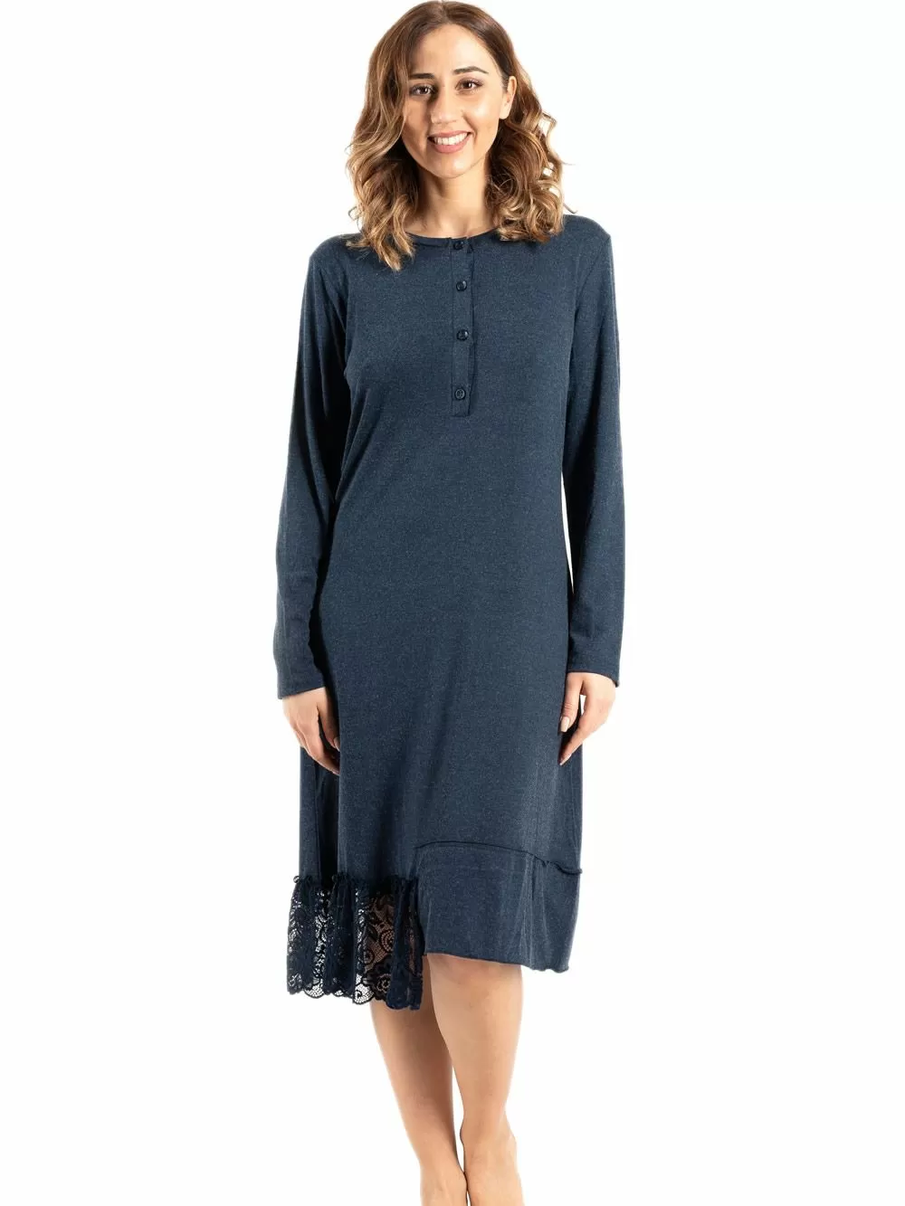 Νυχτικό SECRET POINT - Απαλό Viscose & Δαντέλα - Κουμπιά