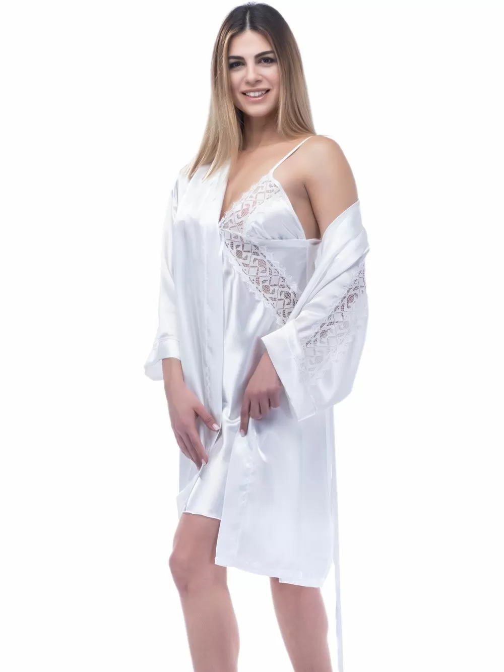 SECRET POINT Set Ρόμπα & Νυχτικό - Σατέν & Δαντέλα - Νυφική Πρόταση 