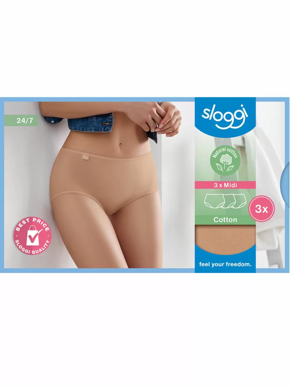 Sloggi 24/7 Cotton Midi - Ψηλό Φαρδύ Σλιπ - Απαλό Βαμβάκι - Πακέτο με 3 