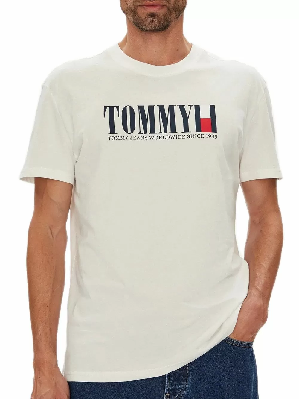 TOMMY HILFIGER Ανδρικό T-Shirt Dna Flag - 100% ΟΙκολογικό Βαμβάκι Off White