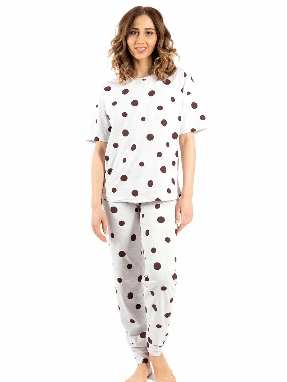 Πυτζάμα Γυναικεία VIENETTA - 100% Βαμβάκι - Dots Πουά 