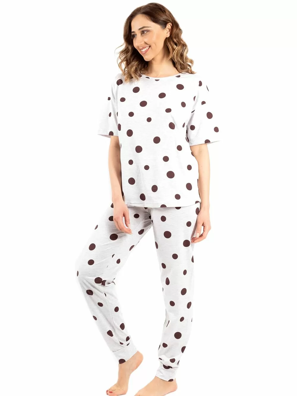 Πυτζάμα Γυναικεία VIENETTA - 100% Βαμβάκι - Dots Πουά 