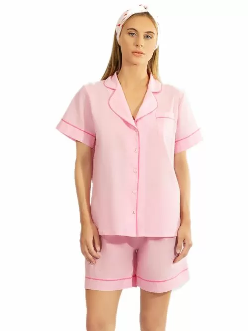 Harmony Homewear Γυναικείο Σετ Πιτζάμας με Πουκάμισο & Μακρύ Σορτς Βαμβακερό