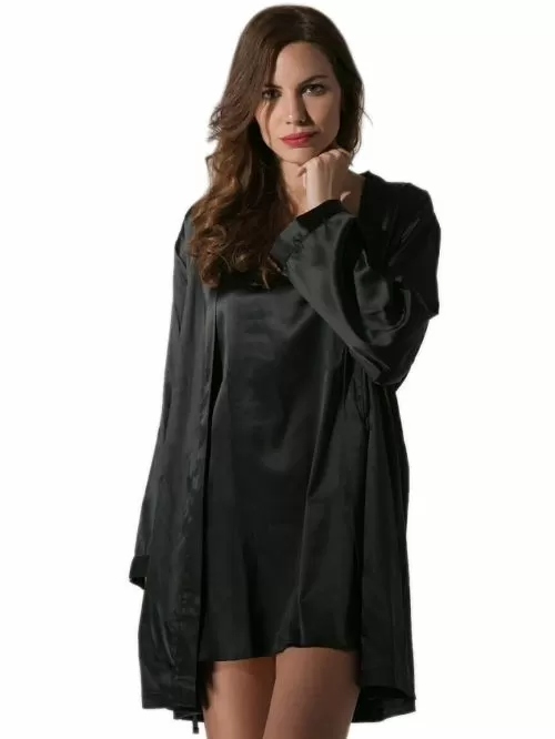 σατέν ρόμπα luna 80202 black μπροστά