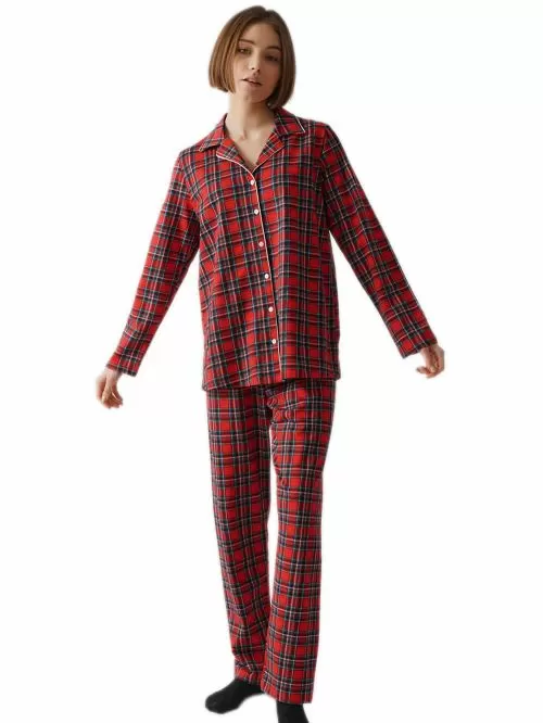 Γυναικεία Πυτζάμα MINERVA Sweat Plaid - Κουμπωτή Καρό - 100% Βαμβάκι Interlock